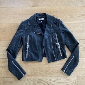 J Brand Zip Moto Biker Jacket in Black Leather